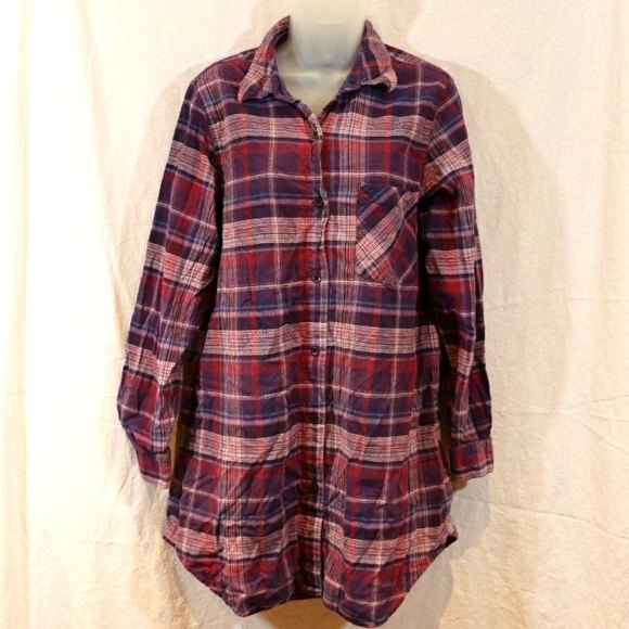Orvis Purple Plaid Button Up Tunic Dress Medium Cotton Western Rustic Shirt - Picture 2 of 12